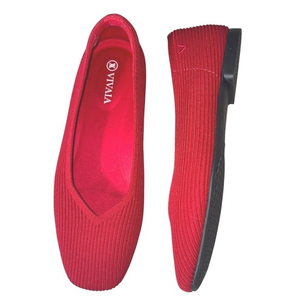 Vivaia Margot Square Toe Ribbed Flats Red sz 7 Excellent! - Picture 2 of 10